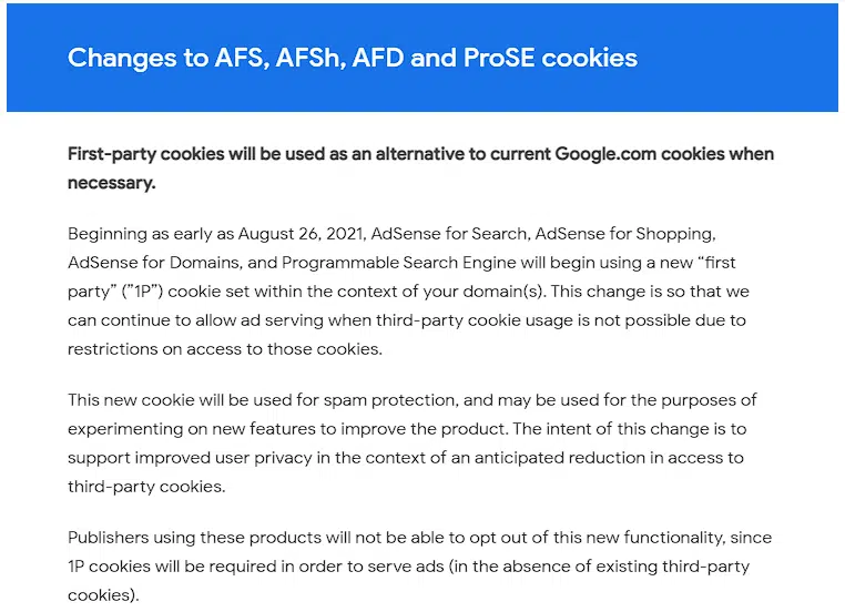 google adsense cookies changes